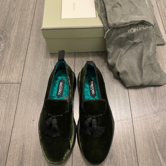 Tom Ford Turner Tasselled Velvet Green Sneakers Size 11 - Picture 2 of 16